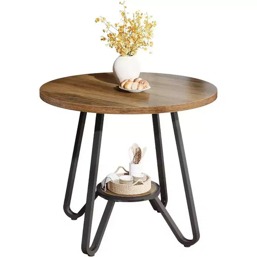 Lantine 31.5 Round Dining Table for 2 with Double Shelves, Small Kitchen Dinner Table for Dining Room, Apartment, Small Space