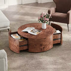 Whisen 360 Swivel Accent Coffee Table with Rich Burl Wood Veneer & 2 Hidden Storage Drawers - Walnut