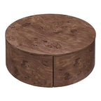 Table basse pivotante à 360° en ronce de bois et tiroirs cachés, Noyer