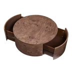 Table basse pivotante à 360° en ronce de bois et tiroirs cachés, Noyer