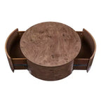 Table basse pivotante à 360° en ronce de bois et tiroirs cachés, Noyer