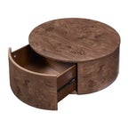 Table basse pivotante à 360° en ronce de bois et tiroirs cachés, Noyer