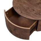 Table basse pivotante à 360° en ronce de bois et tiroirs cachés, Noyer
