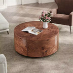 Table basse pivotante à 360° en ronce de bois et tiroirs cachés, Noyer