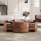 Table basse pivotante à 360° en ronce de bois et tiroirs cachés, Noyer