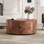 Table basse pivotante à 360° en ronce de bois et tiroirs cachés, Noyer