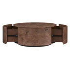 Table basse pivotante à 360° en ronce de bois et tiroirs cachés, Noyer