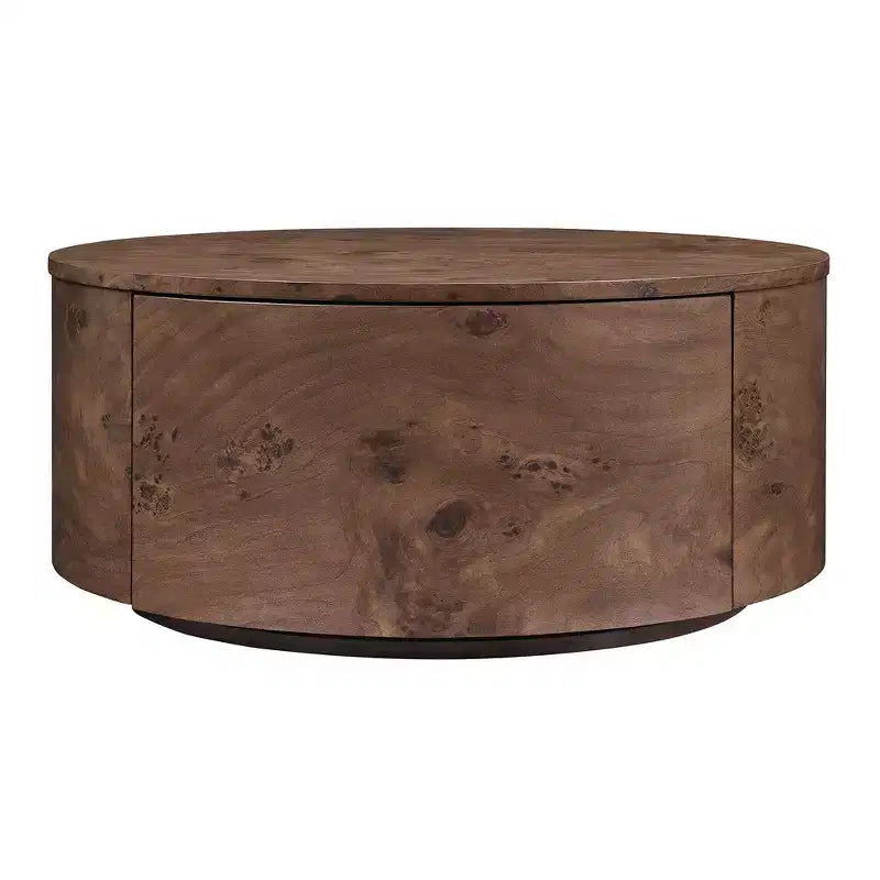 360 Swivel Accent Coffee Table with Rich Burl Wood Veneer & 2 Hidden Storage Drawers - Walnut