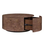 Table basse pivotante à 360° en ronce de bois et tiroirs cachés, Noyer