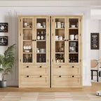 Meuble de rangement haut de cuisine de 72 po avec 2 tiroirs, armoire de cuisine de style campagnard avec portes vitrées et étagères réglables, pour salle à manger