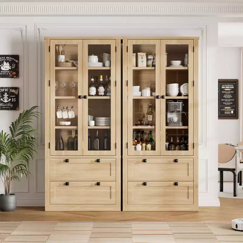 72 Tall Kitchen Pantry Cabinet with 2 Drawers, Farmhouse Kitchen Cupboard with Glass Doors and Adjustable Shelves, for Dining Room