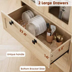 Meuble de rangement haut de cuisine de 72 po avec 2 tiroirs, armoire de cuisine de style campagnard avec portes vitrées et étagères réglables, pour salle à manger