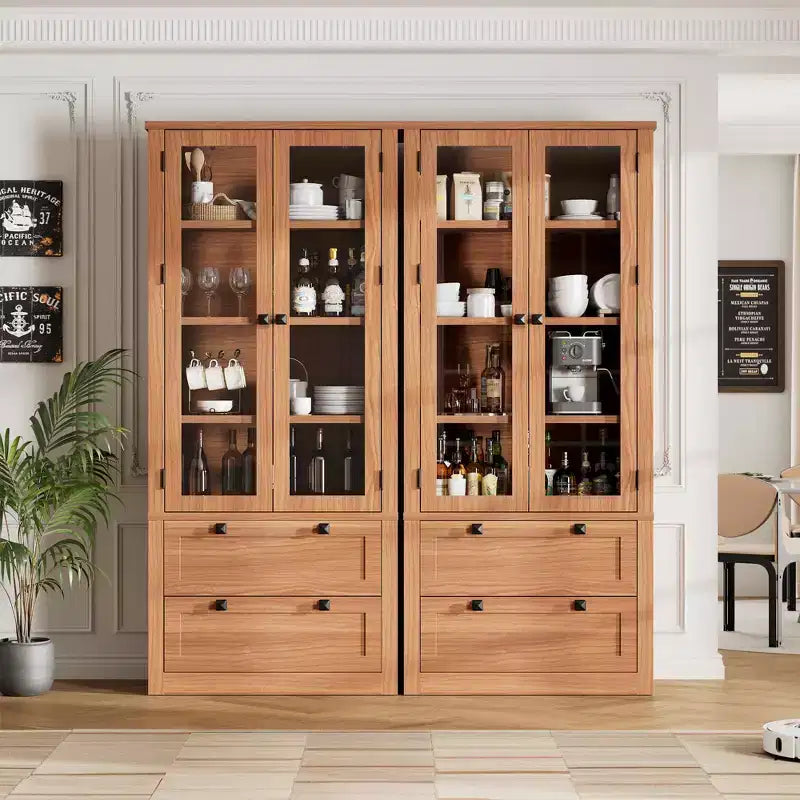 72 Tall Kitchen Pantry Cabinet with 2 Drawers, Farmhouse Kitchen Cupboard with Glass Doors and Adjustable Shelves, for Dining Room