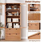 Meuble de rangement haut de cuisine de 72 po avec 2 tiroirs, armoire de cuisine de style campagnard avec portes vitrées et étagères réglables, pour salle à manger
