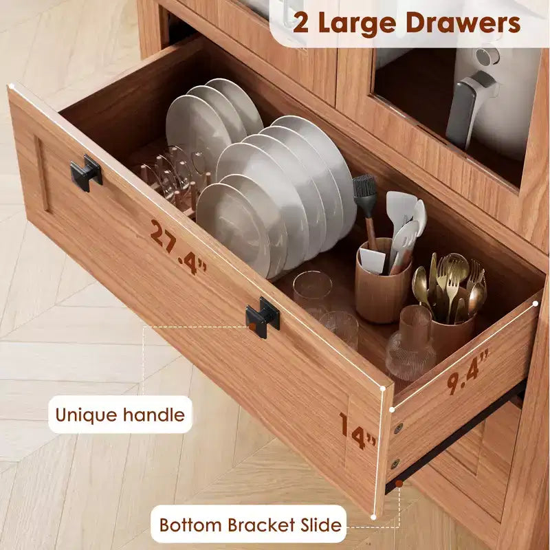 72 Tall Kitchen Pantry Cabinet with 2 Drawers, Farmhouse Kitchen Cupboard with Glass Doors and Adjustable Shelves, for Dining Room