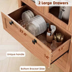 Meuble de rangement haut de cuisine de 72 po avec 2 tiroirs, armoire de cuisine de style campagnard avec portes vitrées et étagères réglables, pour salle à manger