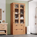Meuble de rangement haut de cuisine de 72 po avec 2 tiroirs, armoire de cuisine de style campagnard avec portes vitrées et étagères réglables, pour salle à manger