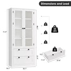 Meuble de rangement haut de cuisine de 72 po avec 2 tiroirs, armoire de cuisine de style campagnard avec portes vitrées et étagères réglables, pour salle à manger