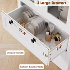 Meuble de rangement haut de cuisine de 72 po avec 2 tiroirs, armoire de cuisine de style campagnard avec portes vitrées et étagères réglables, pour salle à manger