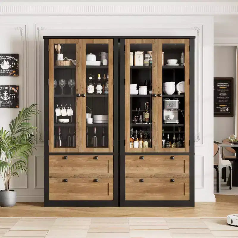 72 Tall Kitchen Pantry Cabinet with 2 Drawers, Farmhouse Kitchen Cupboard with Glass Doors and Adjustable Shelves, for Dining Room