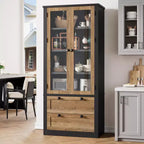 72 Tall Kitchen Pantry Cabinet with 2 Drawers, Farmhouse Kitchen Cupboard with Glass Doors and Adjustable Shelves, for Dining Room