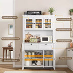 Garde-manger de cuisine moderne de 167 cm de haut avec vaisselier, buffet de bar à café avec station de recharge intégrée, grand espace de rangement avec portes vitrées et tiroirs