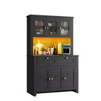 66 Tall Modern Kitchen Pantry Cabinet & Hutch, Built-In Charging Station Coffee Bar Cabinet, Spacious Storage with Glass Doors & Drawers
