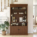 Buffet de cuisine avec huche, style ferme, avec support pour micro-ondes, casier à vin et étagères de rangement, 72 po