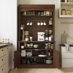 Buffet de cuisine avec huche, style ferme, avec support pour micro-ondes, casier à vin et étagères de rangement, 72 po
