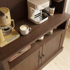 Buffet de cuisine avec huche, style ferme, avec support pour micro-ondes, casier à vin et étagères de rangement, 72 po