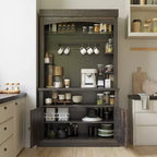 Buffet de cuisine avec huche, style ferme, avec support pour micro-ondes, casier à vin et étagères de rangement, 72 po
