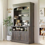 Buffet de cuisine avec huche, style ferme, avec support pour micro-ondes, casier à vin et étagères de rangement, 72 po