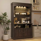 Buffet de cuisine avec huche, style ferme, avec support pour micro-ondes, casier à vin et étagères de rangement, 72 po