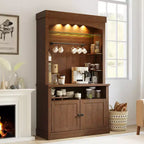 Buffet de cuisine avec huche, style ferme, avec support pour micro-ondes, casier à vin et étagères de rangement, 72 po
