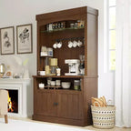 Buffet de cuisine avec huche, style ferme, avec support pour micro-ondes, casier à vin et étagères de rangement, 72 po