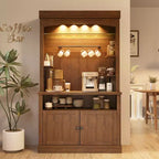 Buffet de cuisine avec huche, style ferme, avec support pour micro-ondes, casier à vin et étagères de rangement, 72 po