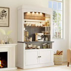 Buffet de cuisine avec huche, style ferme, avec support pour micro-ondes, casier à vin et étagères de rangement, 72 po