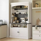 Buffet de cuisine avec huche, style ferme, avec support pour micro-ondes, casier à vin et étagères de rangement, 72 po