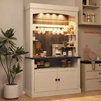 Buffet de cuisine avec huche, style ferme, avec support pour micro-ondes, casier à vin et étagères de rangement, 72 po