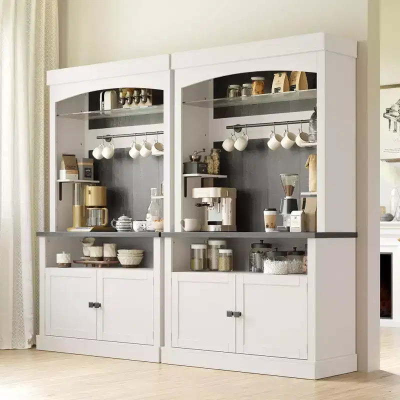 72 Coffee Bar Cabinet with Hutch, Farmhouse Buffet Cabinet with Microwave Stand, Wine Rack & Storage Shelves