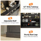 Buffet de cuisine avec huche, style ferme, avec support pour micro-ondes, casier à vin et étagères de rangement, 72 po