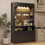Buffet de cuisine avec huche, style ferme, avec support pour micro-ondes, casier à vin et étagères de rangement, 72 po
