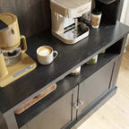 Buffet de cuisine avec huche, style ferme, avec support pour micro-ondes, casier à vin et étagères de rangement, 72 po