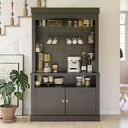 COZONY 72 Coffee Bar Cabinet with Hutch, Farmhouse Buffet Cabinet with Microwave Stand, Wine Rack & Storage Shelves