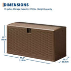 Grande boîte de rangement d'extérieur étanche en résine de 80 à 120 gallons, organisateur verrouillable pour coussins de patio, outils, équipement de piscine, aspect rotin marron ou noir