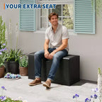 Grande boîte de rangement d'extérieur étanche en résine de 80 à 120 gallons, organisateur verrouillable pour coussins de patio, outils, équipement de piscine, aspect rotin marron ou noir
