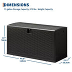 Grande boîte de rangement d'extérieur étanche en résine de 80 à 120 gallons, organisateur verrouillable pour coussins de patio, outils, équipement de piscine, aspect rotin marron ou noir