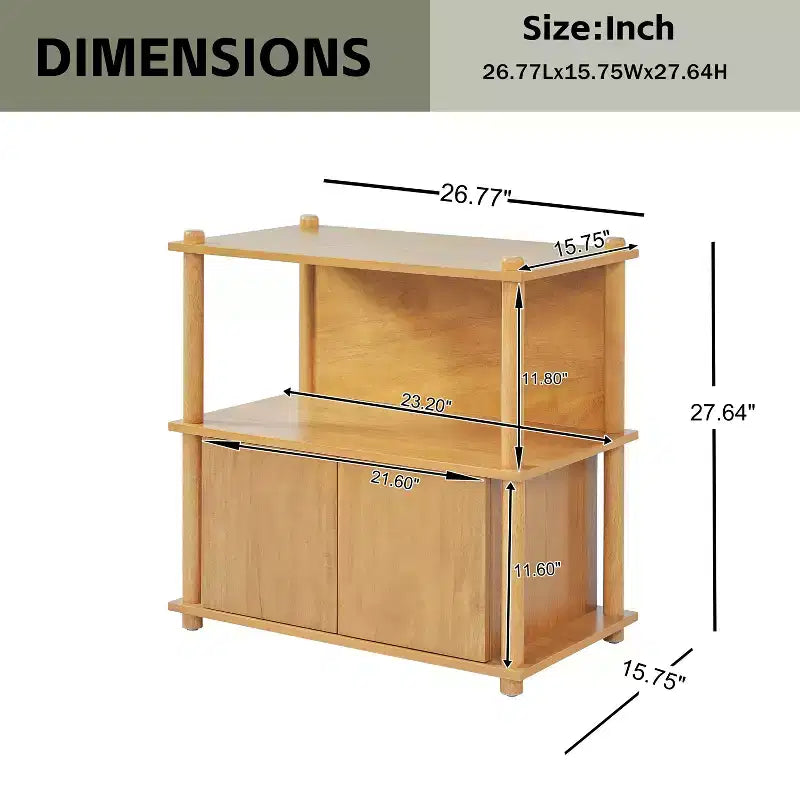 Modern Wood Nightstand with Storage Cabinet and Open Shelves