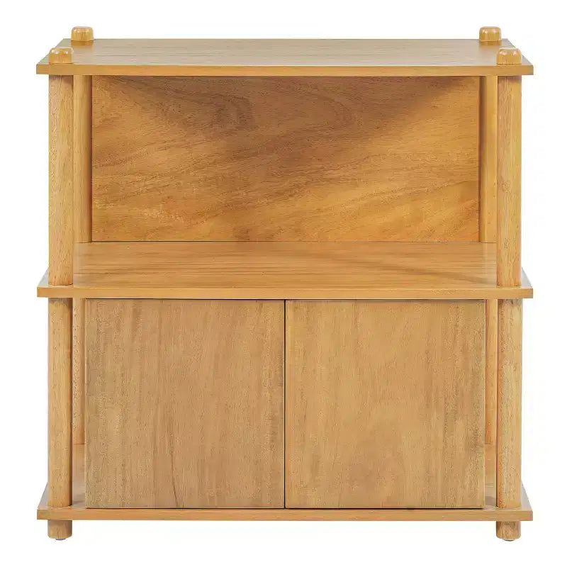 Modern Wood Nightstand with Storage Cabinet and Open Shelves