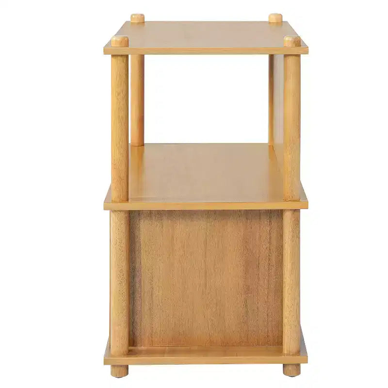 Modern Wood Nightstand with Storage Cabinet and Open Shelves
